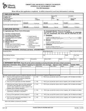 Liberty Life Assurance Evidence of Insurability Form