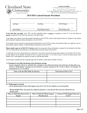 2015-2016 Untaxed Income Worksheet