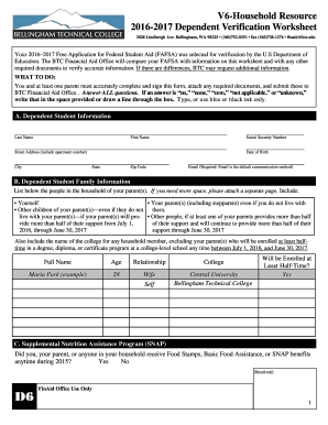 2016-2017 Dependent Verification Worksheet