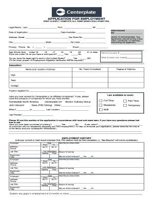 Centerplate Employment Application Form