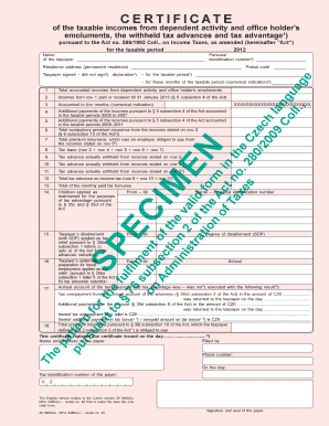 Czech Tax Certificate for Dependent Activity