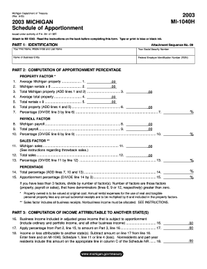 Michigan MI-1040H Schedule of Apportionment