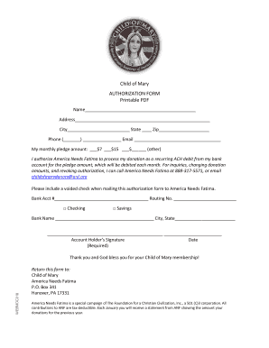 Child of Mary Donation Authorization Form