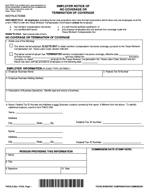 Texas Employer Notice of No Coverage or Termination of Coverage