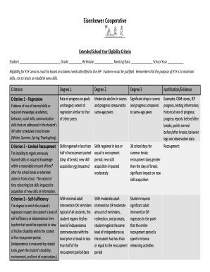 Extended School Year Eligibility Criteria Form