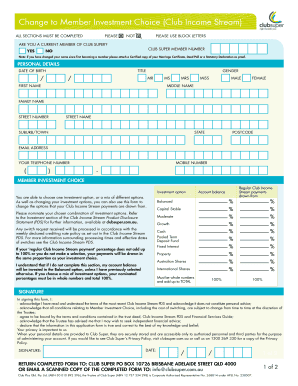 Club Super Member Investment Choice Form