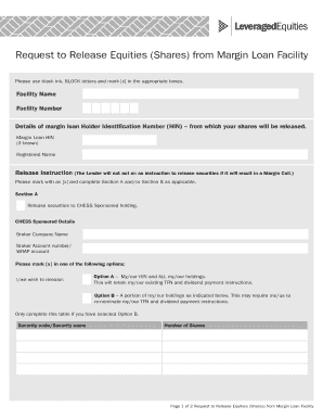 Request to Release Equities from Margin Loan Facility