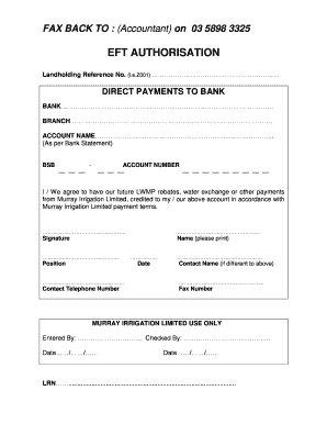 EFT Authorisation Form