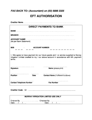 EFT Authorisation Form