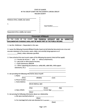 Illinois Financial Affidavit for Family Cases
