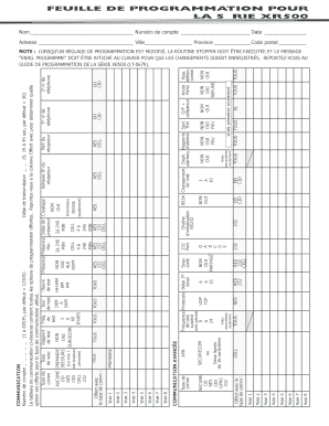 Feuille de programmation pour la série XR500
