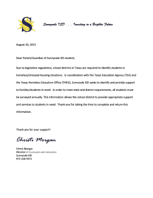 Sunnyvale ISD Student Residency Questionnaire