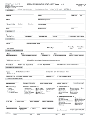 NWMLS Condominium Listing Input Sheet