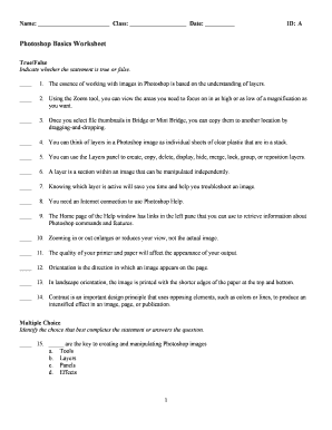 Photoshop Basics Worksheet