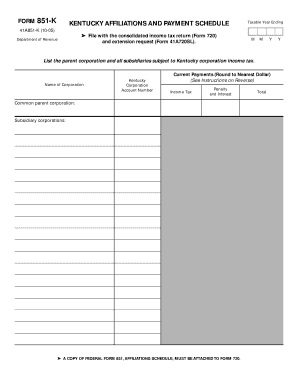 Kentucky Form 851-K Affiliations and Payment Schedule
