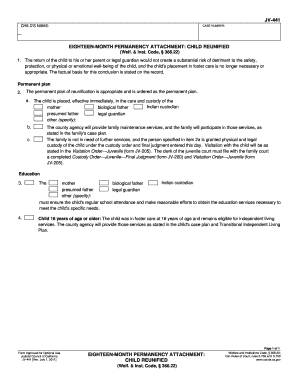 California Child Reunification Form JV-441