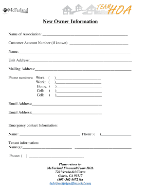 HOA New Owner Information Form