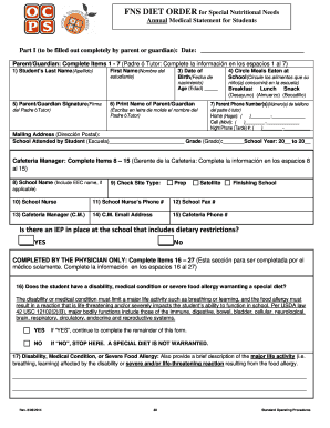 Special Nutritional Needs Diet Order Form