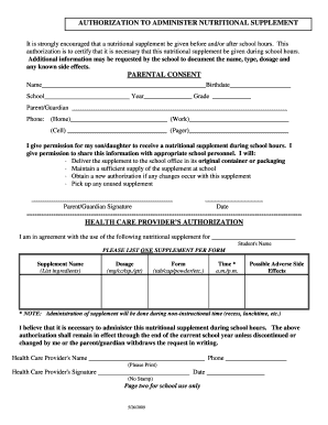 Authorization to Administer Nutritional Supplement