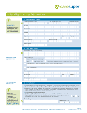 CareSuper Authority to Access Information Form