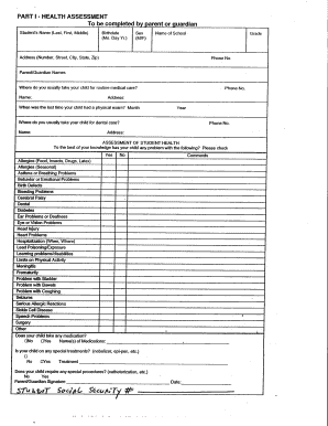 School Health Assessment Form