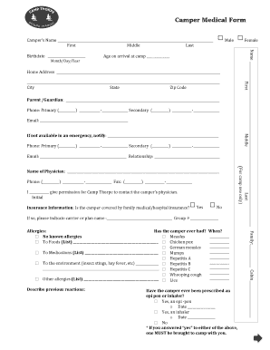 Camper Medical Form