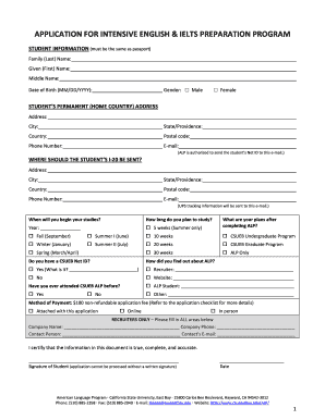 Application for Intensive English & IELTS Preparation Program