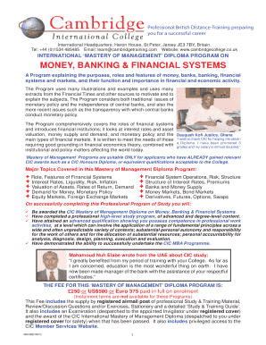 Mastery of Management Diploma Program on Money, Banking & Financial Systems