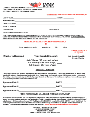 Central Virginia Food Bank Income Declaration Form