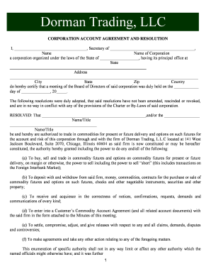 Corporation Account Agreement and Resolution