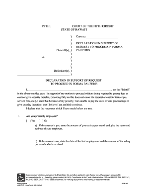 Declaration in Support of Request to Proceed in Forma Pauperis