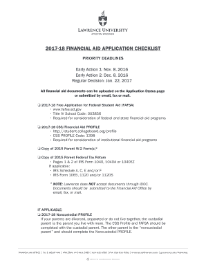 2017-18 Financial Aid Application Checklist