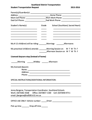 Southland Student Transportation Request