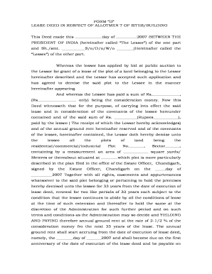 Form D Lease Deed for Land Allotment