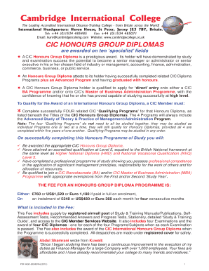 Cambridge International College Honours Group Diploma Enrollment Form