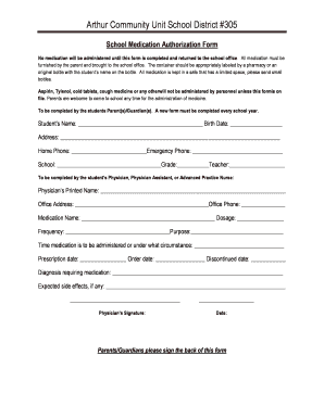 School Medication Authorization Form