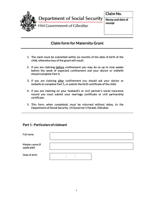 Maternity Grant Gibraltar - Fill and Sign Printable Template Online