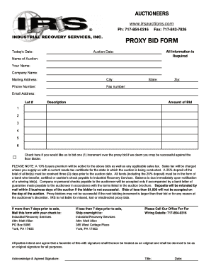 IRS Auction Proxy Bid Form