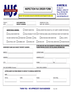 Inspection Fax Order Form