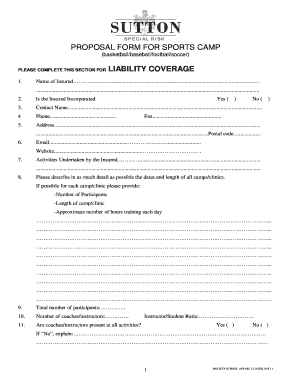 Sports Camp Proposal Form