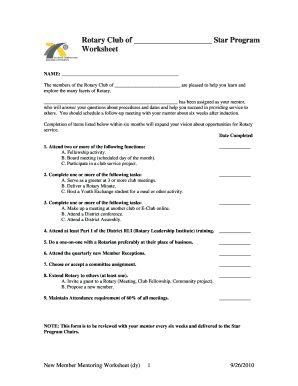 Rotary Club Star Program Worksheet