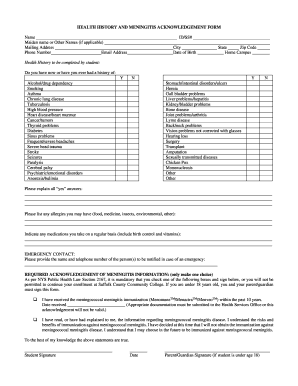 Health History and Meningitis Acknowledgement Form
