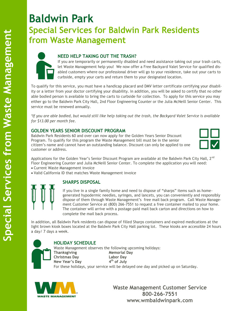 Fillable Online Recycling Services Baldwin Park CA Waste Management