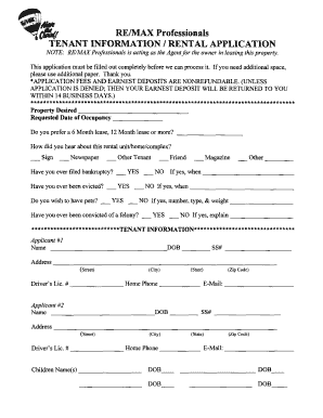 RE/MAX Tenant Rental Application