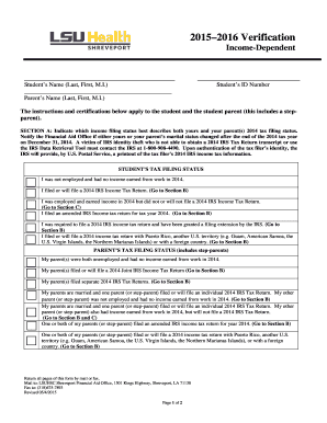 2015–2016 Income-Dependent Verification Form