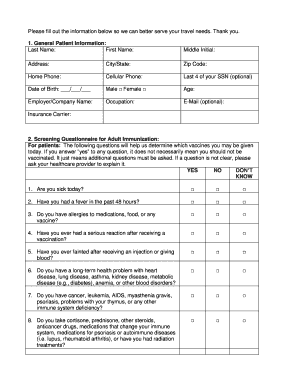 Adult Immunization Screening Questionnaire