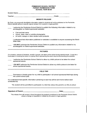 Pembroke School District Parent Permission Form