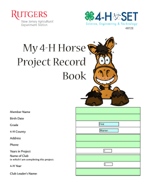 My 4-H Horse Project Record Book - Rutgers University - ocean njaes rutgers