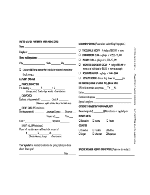 United Way Fort Smith Area Pledge Card