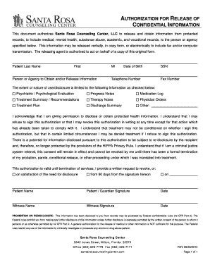Authorization for Release of Confidential Information